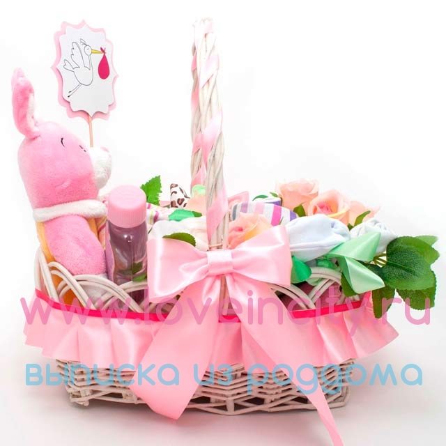фото Подарочная корзина &quot;Розовый зайка&quot; для новорожденной девочки